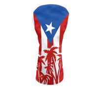 Howilath Universal Golf Head Covers Soft Lined PU Leather Protection for Driver, Woods & Hybrid with Abrasion-Resistant, Puerto Rican Flag