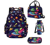 Howilath Universe Space Dinosaur Boys Backpack Set 4 Piece, 17 Inch Elementary School Backpack with Insulated Lunch Bag, Bookbag Ages 8-10