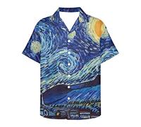 Howilath Van Gogh Starry Night Shirt Gift, Fancy Oil Painting Starry Sky Print, Quickly Dry Guayabera Shirts Party Music Festival Blouse Top-XL