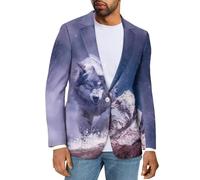 Howilath Wolf Galaxy Plus Size Blazer for Men Work Office Blazer Lapel Collar Button Jacket Starry Sky Suit Jackets-L