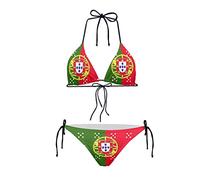 Howilath Women Bikini Portugal Flag Green Red Contrast Color, Triangular Bikini Set of 2 for Swimming Pool, Beach Sun Bath, Surfing -L