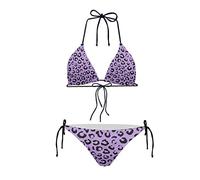 Howilath Womens Leopard Swimsuits 2 Pcs Set Taro Purple Cheetah Spots, Padded String Side Sexy Stylish Chic Triangle Bikini -M