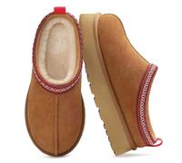 HOWILIM Women's Slippers Platform Mini Boots Cozy Fuzzy Women's Platform Slip-on Slippers Winter Fluffy Warm Comfy Furry Anti-Slip Shoes for Outdoor Indoor House, Brown, 4.5 UK