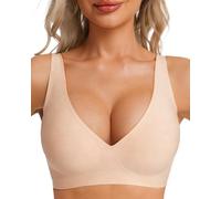 HOWIN Jelly Bras for Women Deep V Wireless Push Up Bra Full Coverage No Underwire Seamless Bras Plunge Comfort Everyday Tshirt Bra, Nude