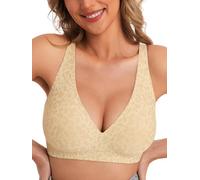 HOWIN Jelly Bras for Women Deep V Wireless Push Up Bra Full Coverage No Underwire Seamless Bras Plunge Comfort Everyday Tshirt Bra, Nude Leopard
