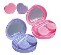 Howinn Contact Lens Case, Travel Size Cute Colored Contact Lenses Applicator Remover Tool Kit with Mirror Solution Bottle for Daily Outdoor Heart Purple Rose Red(2 Pack)