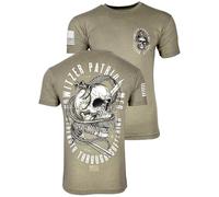 Howitzer Men's Military Graphic T-Shirt, Skull Design, Short Sleeve, Surplus Green, Regular Fit, Moss Heather, XL