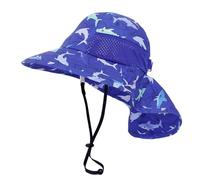 howkuhat Baby Hat UV Protection Breathable Quick Summer Hat Drying Baby Swim Hat Wide Brim Beach Bucket Baby Sun Hat with Neck Flap (UK, Alpha, One Size, Royal Blue Shark)