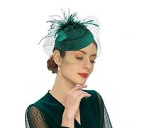 howkuhat Fascinators for Women Vintage Pillbox Hat with Veil Feather Headband Headwear Wedding Hats for Women Tea Party Fascinators for Weddings Hair Accessories (UK, Alpha, One Size, Army Green)