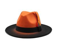 howkuhat Felt Fedora Hat for Men Color Autumn Winter Trilby Hat for Men Felt Jazz Hats for Men UK Short Brim Adjustable Fedora Hats for Women with Belt Feather (UK, Alpha, One Size, M, Orange+Black)