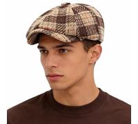 howkuhat Mens Flat Cap Checked Newsboy Cap Baker Boy Hats for Men Vintage Adjustable Khaki Flat Caps for Men UK Winter Warm Peaky Blinders Hat (UK, Alpha, One Size, M)