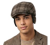 howkuhat Mens Flat Cap Newsboy Cap Adjustable Flat Caps for Men UK Unisex Winter Warm Mens Flat Caps Vintage Checked Pattern Peaky Blinders Hat (UK, Alpha, One Size, M, Brown)