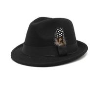 howkuhat Men's Wool Felt Fedora Hat Classic Winter Warm Bowler Hat with Detachable Feather & Band (M 56-58cm)(UK, Alpha, One Size, M, Black)