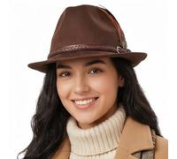 howkuhat Premium Fedora Hat for Men Women Classic Winter Felt Jazz Hat Short Brim Adjustable with Belt Feather(UK, Alpha, One Size, Brown)