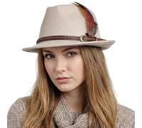 howkuhat Premium Fedora Hat for Men Women Classic Winter Felt Jazz Hat Short Brim Adjustable with Belt Feather (UK, Alpha, One Size, Beige)
