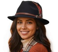 howkuhat Premium Fedora Hat for Men Women Classic Winter Felt Jazz Hat Short Brim Adjustable with Belt Feather(UK, Alpha, One Size, Black)