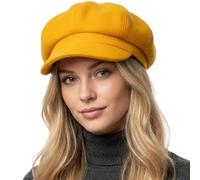 howkuhat Women Premium Beret Newsboy Cap Retro Wide Brim Adjustable Solid Color Winter Warm Painter's Hat(UK, Alpha, One Size, Mango Yellow)
