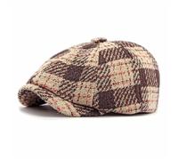 howkuhat Woolen Checked Flat Cap Beret for Men Women Newsboy Baker Boy Cap Vintage Adjustable Warm Gatsby Hat(UK, Alpha, One Size, M, Khaki)