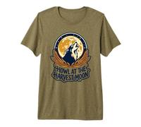 Howl At The Wheat Stalks Full Wolf Howling Premium T-Shirt