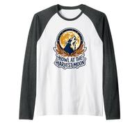 Howl At The Wheat Stalks Full Wolf Howling Raglan Baseball Tee