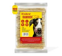 HOWLERS Natural 13cm Pack of 100 Dog Chew Rawhide Twists | Natural Dog