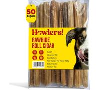 HOWLERS Pack of 50 Natural Rawhide Cigars 1.125 KG | Rawhide Dog Chews Made From 100% Natura Hide | Dog Chew Dog Sizes (50)