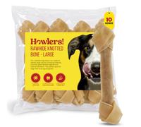 Howlers Natural Rawhide Knotted Bones, 20 cm, Pack of 10 | Long-lasting chew, Helps reduce boredom, Encourages chewing habits, Keeps pets occupied, Ideal for daily enrichment