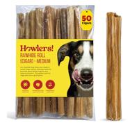 Howlers Natural Rawhide Rolls, 12.5 cm, Pack of 50 | Long-lasting chew, Helps reduce boredom, Encourages chewing habits, Keeps pets occupied, Ideal for daily enrichment