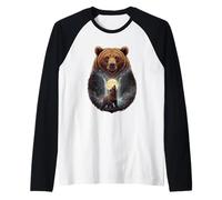 Howling At The Moon Bear, Grizzly Lover Raglan Baseball Tee