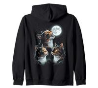 Howling At The Moon Three Calico Cats Zip Hoodie