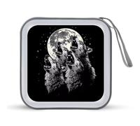Howling At The Moon Wolves Wolf CD Case 40 Capacity Plastic DVD Storage Box Sleeves Zippered Wallet