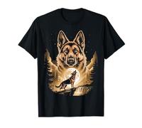 Howling German Shepherd Full Moon Forest Scene T-Shirt