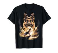Howling German Shepherd Full Moon Forest Scene T-Shirt