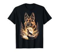 Howling German Shepherd Full Moon Forest Scene T-Shirt