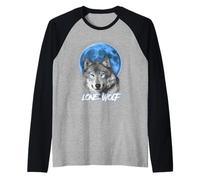 Howling Lone Wolf On Moon Animal Funny Wolves Lover Raglan Baseball Tee
