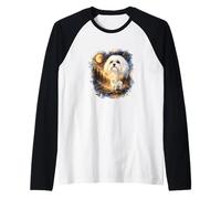 Howling Maltese Under The Moon Vintage 90s Art Raglan Baseball Tee