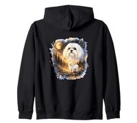 Howling Maltese Under the Moon Vintage 90s Art Zip Hoodie
