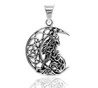 Howling Moon Lone Wolf Pentagram Celtic Pagan Wicca Pendant Necklace,Solid 925 Sterling Silver - KIMNKIM F11-1 (20 Inches)