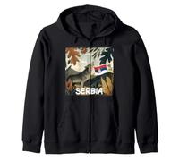 Howling Serbian Wolf Graphic in Serbia Nature with Flag Zip Hoodie
