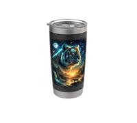 Howling Tiger in The Full Moon Moonlight with Starry Sky Stainless Steel Insulated Tumbler