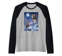 Howling to The Moon Meme Animal Dog American Pit Bull Raglan Baseball Tee