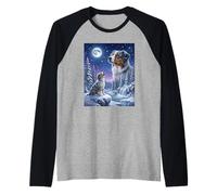 Howling to The Moon Meme Animal Dog Australian Shepherd Raglan Baseball Tee