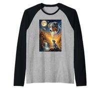 Howling to The Moon Meme Animal Dog Australian Shepherd Raglan Baseball Tee