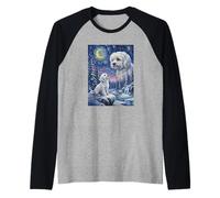 Howling to The Moon Meme Animal Dog Maltese Raglan Baseball Tee