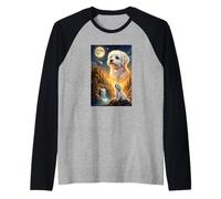 Howling to The Moon Meme Animal Dog Maltese Raglan Baseball Tee