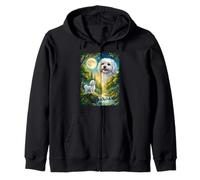 Howling to The Moon Meme Animal Dog Maltese Zip Hoodie