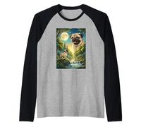 Howling to The Moon Meme Animal Dog Pug Raglan Baseball Tee