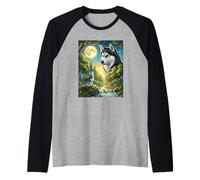 Howling to The Moon Meme Animal Dog Siberian Husky Raglan Baseball Tee