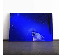 Howling White Wolf Canvas Print | Gallery Wrapped 30mm Frame Wall Art | 24x16 inches | Ready to Hang | Modern Animals Picture | Living Room Bedroom Lounge Office