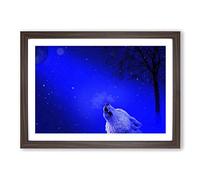 Howling White Wolf Framed Print | A2 Walnut Framed Wall Art | Ready to Hang | Modern Animal Picture | Living Room Bedroom Lounge Office